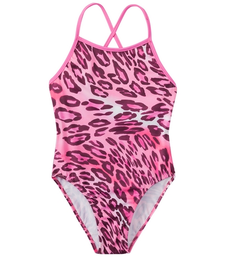 Tidepools Girls' Leopard Contrast Cross Back 1PC (7-14) at SwimOutlet.com