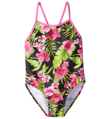 Tidepools Girls' Hibiscus Contrast Cross-Back One Piece Swimsuit (7-14 ...