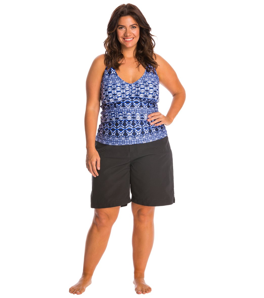 maxine womens plus size solid woven long boardshort at swimoutlet com plus size board shorts long
