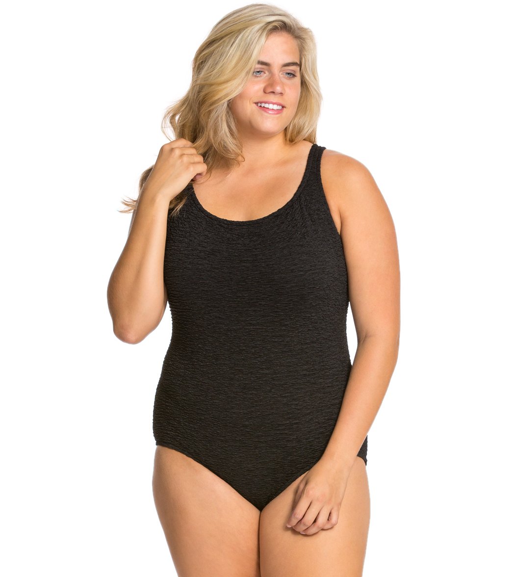 penbrooke krinkle plus size one piece cross back chlorine resistant plus size chlorine resistant swimsuits