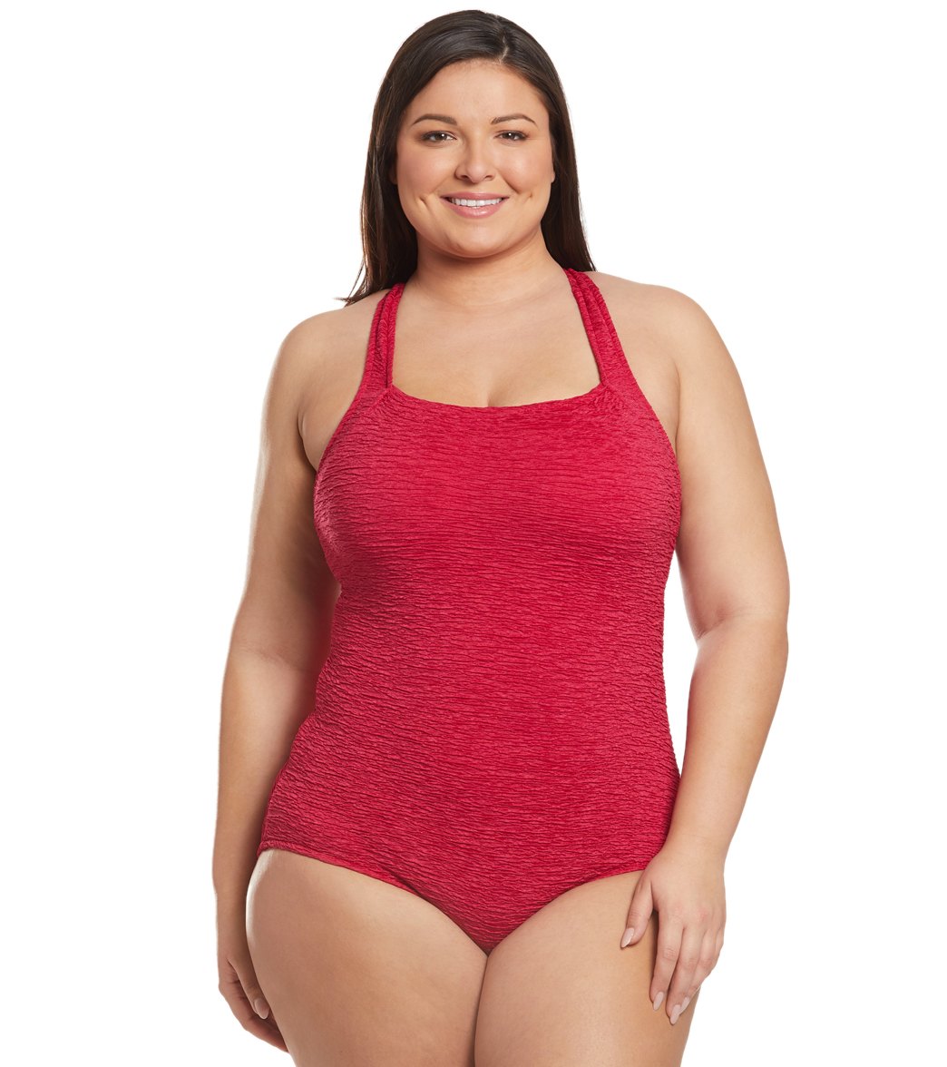 penbrooke krinkle plus size one piece active back chlorine resistant plus size chlorine resistant swimsuits