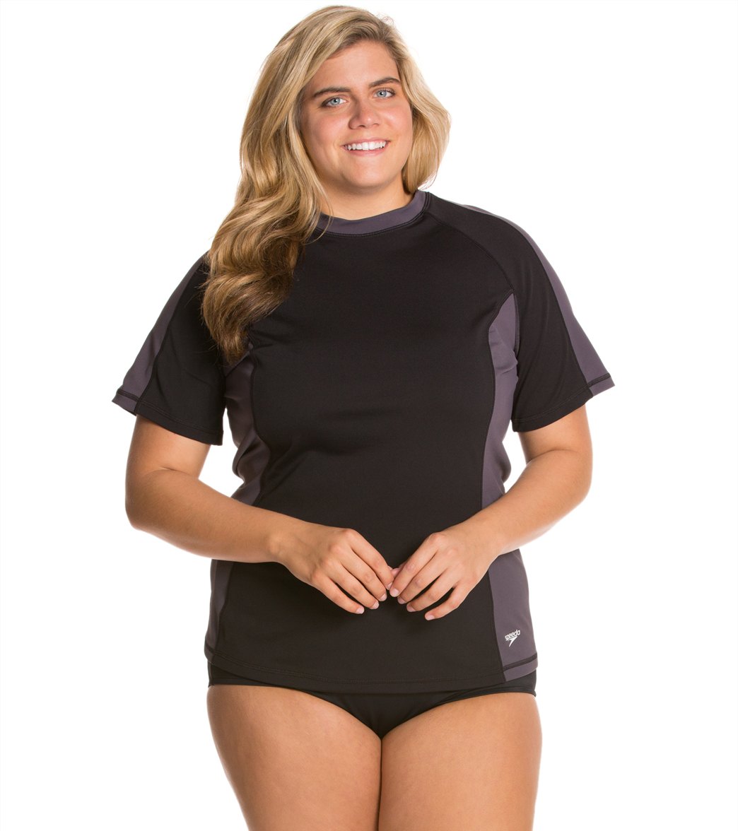 speedo womens endurance s s plus size rashguard at swimoutlet com plus size speedo