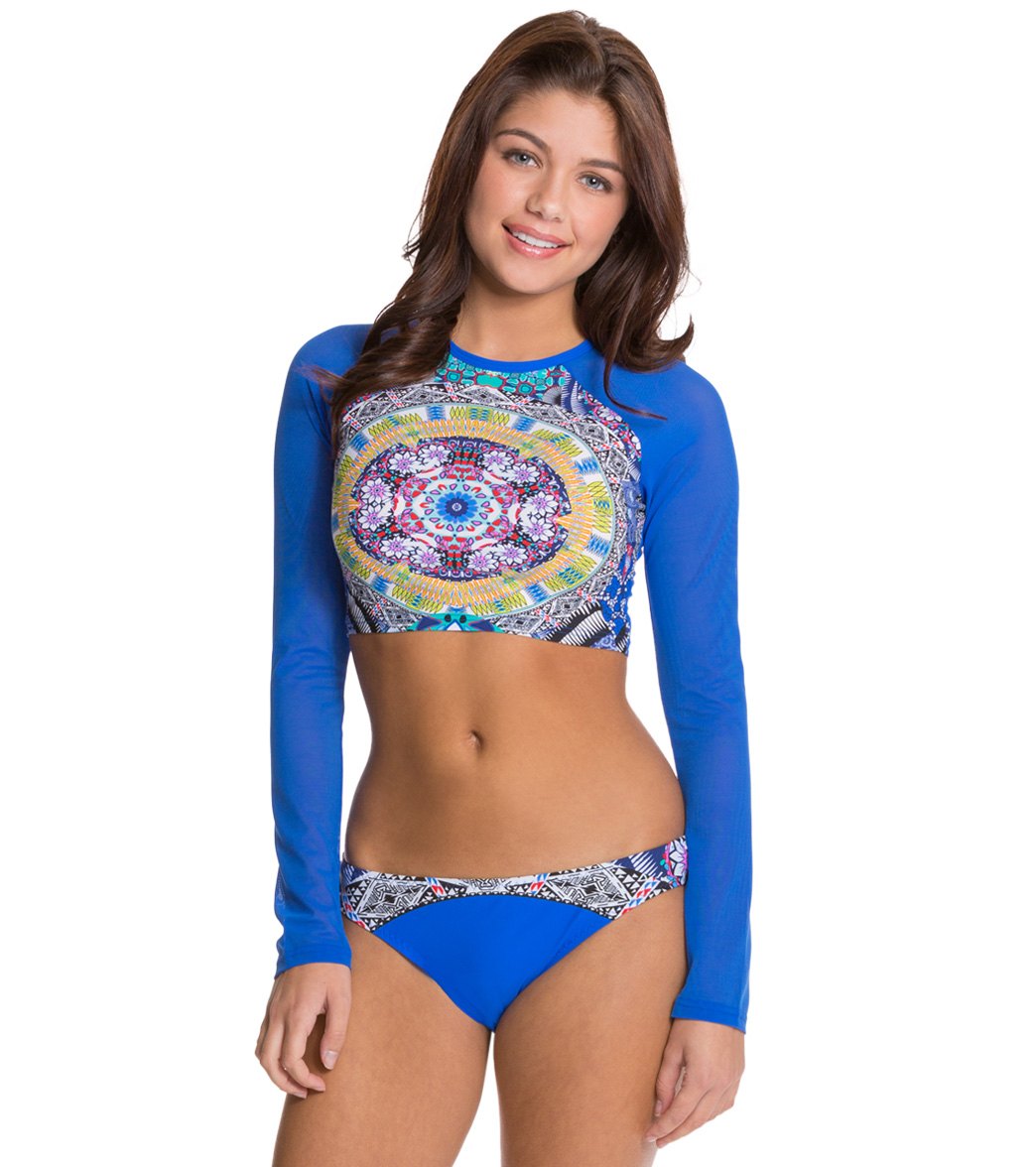 Red Carter Sun Goddess Cropped Rashguard Hipster Bikini