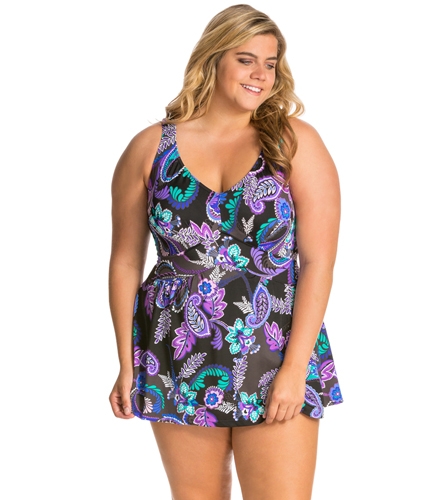 Maxine Plus Size Paisely Swirl Empire Swimdress at SwimOutlet.com ...