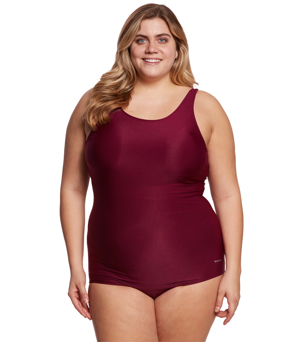 sporti plus size polyester conservative solid fitness one piece one piece swimsuit for plus size