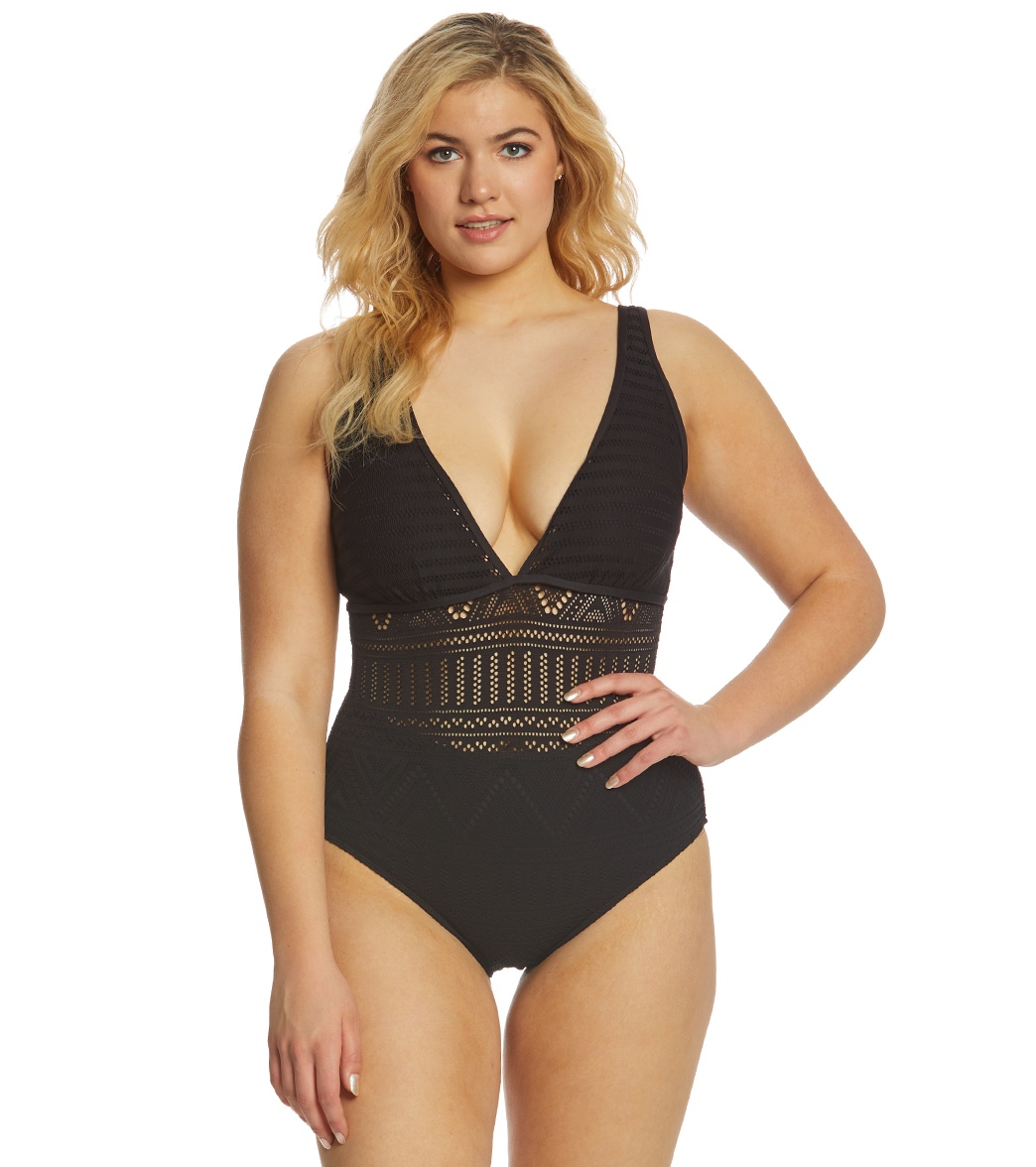 anne cole plus size crochet all day plunge one piece swimsuit at anne cole plus size swimwear